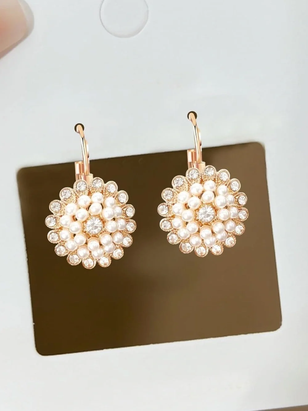 Anthropologie Rose Gold Pearl Cluster Drop Earrings
